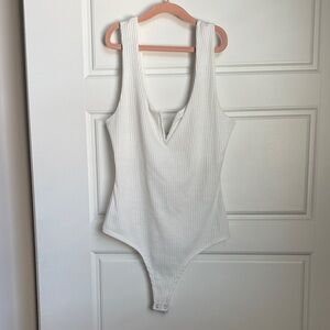 Fashion Nova White Ribbed Bodysuit